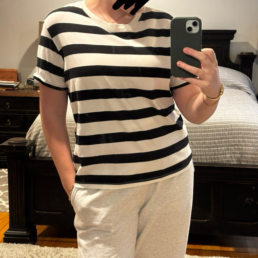 H&M Black and White Striped Short Sleeve Tee
